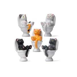 ARFUKA Cute Miniature Cat Figurines Cat on Toilet Ornament Christmas Birthday Gift for Home Garden Decor Ornament Supplies Pack of 5