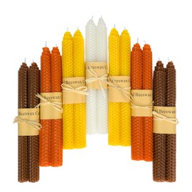 Lacaser Beeswax Taper Candles 14 Pack, 9" Long Candle Sticks, Dripless & Unscented, 4 Hours Burn Time, Fall Colored Candles