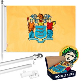 UD_G128 - 6 Feet Tangle Free Spinning Flagpole (Silver) New Jersey Double Sided Brass Grommets Embroidered 3x5 ft (Flag Included