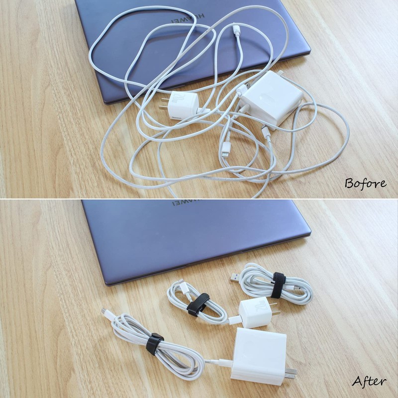 OneLeaf 80PCS Reusable Cable Ties, Black Adjustable 150mm Cord Organizer