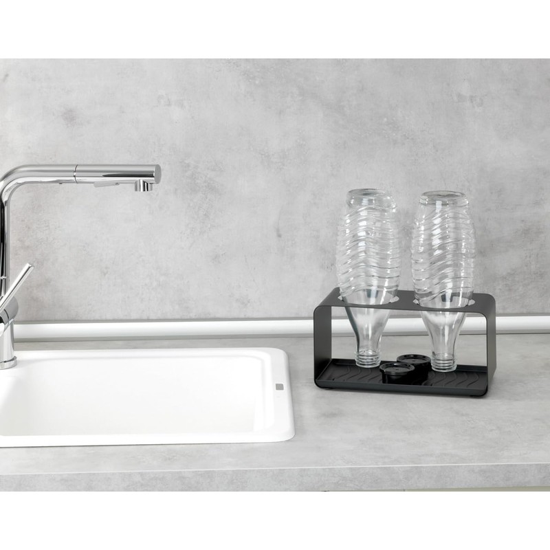 WENKO Wave Bottle Holder with Removable Drip Tray Black