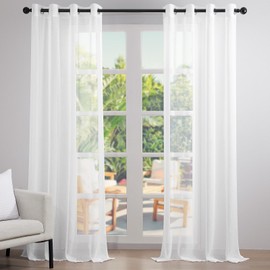 Topfinel Voile Sheer Curtains Linen Structure with Eyelets Translucent Plain for Windows Set of 2
