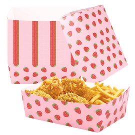 Rainmae 50 Pcs Strawberry Food Trays, Disposable Strawberry Snack Trays 1 lb Berry Plates Bulk for Strawberry Themed Shortcake Berry First Birthday Party for Hot Dog, Popcorn, Picnics