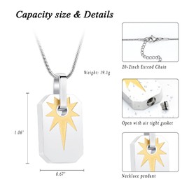 XSMZB Cremation Jewelry for Ashes of Loved One Star of David Square Shape Urn Necklace for Women Men Funeral Keepsake Pendant(Silver-Gold)