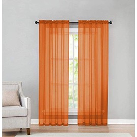 GoodGram 2 Pack: Basic Rod Pocket Sheer Voile Window Curtain Panels - Assorted Colors & Sizes (Orange, 84 in. Long Pair)
