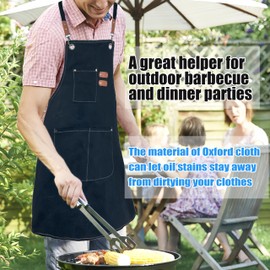 ifiuruy Chef Apron Adjustable Suitable men&women,apron with Cross Back Metal buckle,Work Apron with Pockets,Canvas Jean Apron for barbecue,Chef,Grilling,Cooking,Work,Kitchen,Woodworking,Blue Black