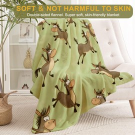 ainori Playful Donkey Flannel Blanket - Cute Cartoon Animal with Happy Donkeys on Green Throw - Soft Cozy Gifts Blankets for Kids,Modern Decor,Home Fun Room Whimsical Accent 50x60in
