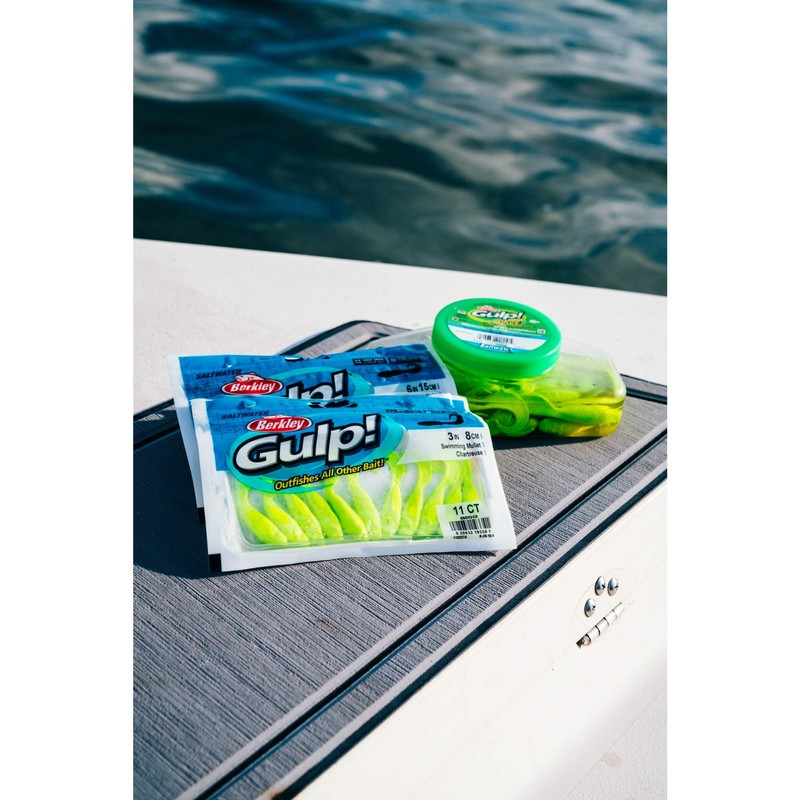 Berkley Gulp! Alive! Swimming Mullet , Chartreuse, 4in - Half