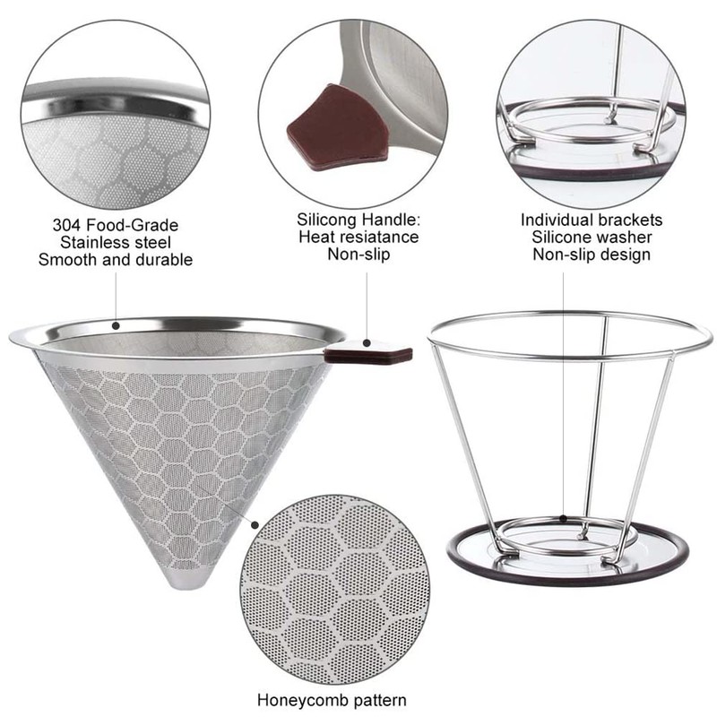 Pour Over Coffee Dripper, Reusable Coffee Filter Durable Stainless Steel