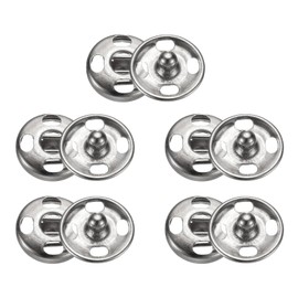 sourcing map 5 Set Sew-on Snap Buttons 10mm Metal Snap Fastener Buttons Fastener Press-Stud Clasps for Closure Purse Handbag Clothes Sewing Craft, Silver
