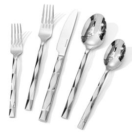 KINGSTONE Silverware Set, Luxury 60 Piece Flatware Set for 12, 18/10 Stainless Steel Cutlery Set with Diamond Cut Pattern for Kitchen, Home, Wedding, Party, Mirror Polished and Dishwasher Safe