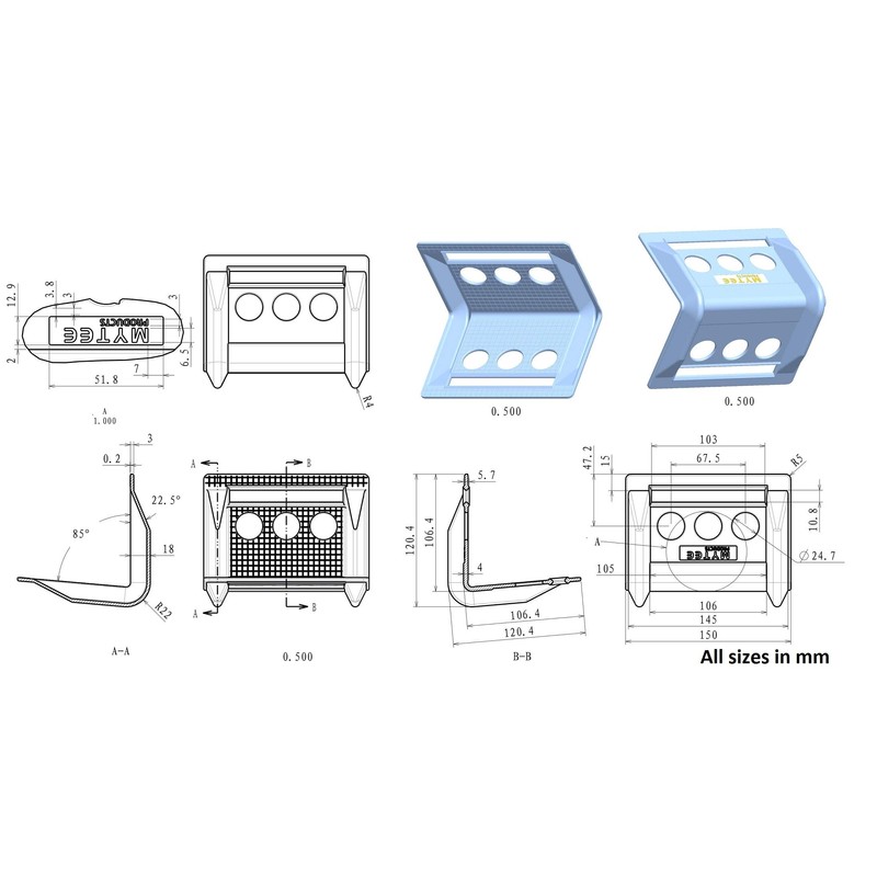 Mytee Products (100 Pack V Shaped Board 4" Blue Plastic