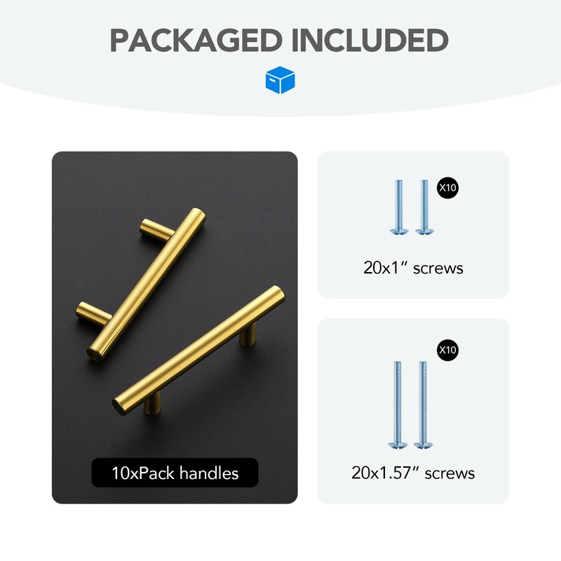 HOME EDIT Brushed Brass Cabinet Handles 3 Inch Hole Spacing,
