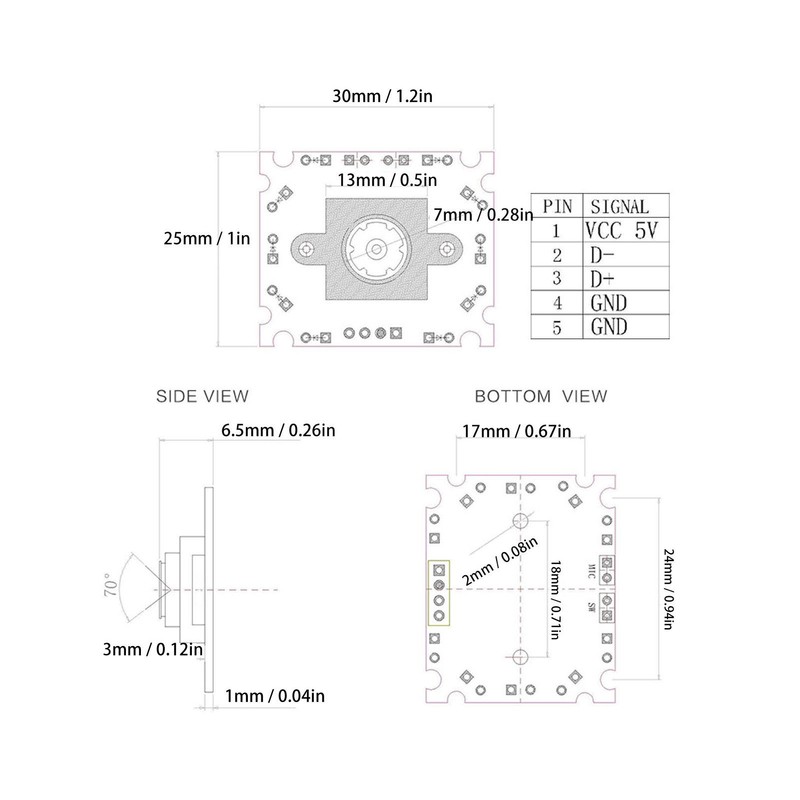 2MP Camera Module 72 Degree No Distortion Manual Focusing USB