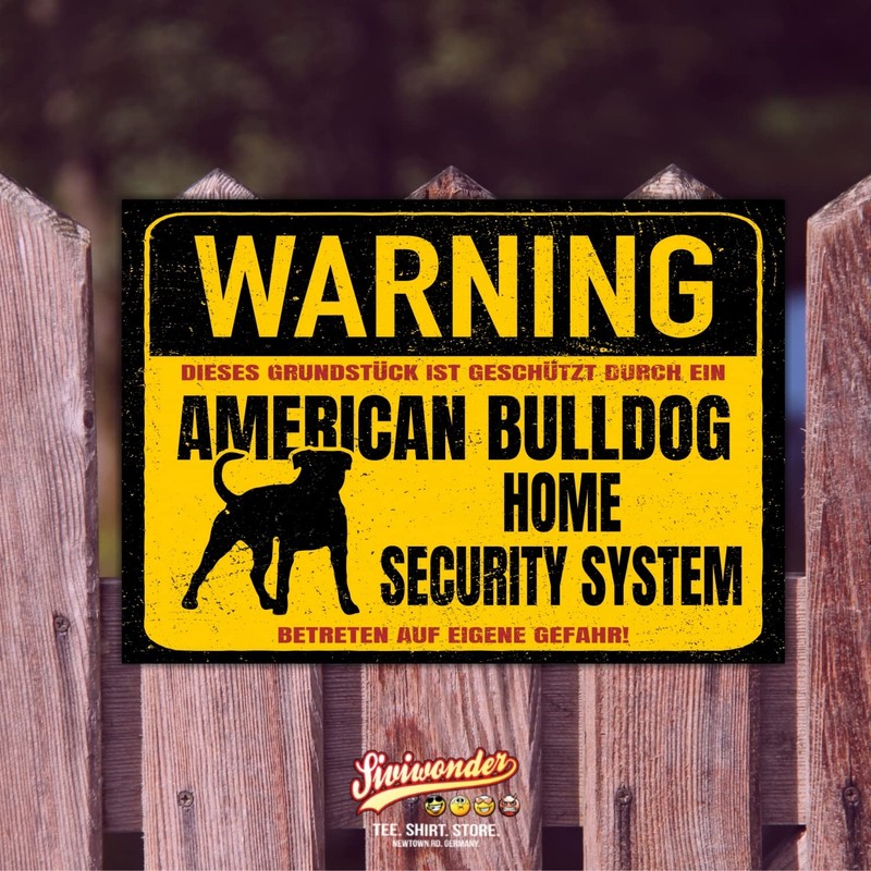 American Bulldog USA Dog Sign Warning Security System Door Sign