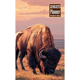 2025 Planner Pocket Size: American Bison Buffalo Animal themed Cover Daily Weekly Diary 12 Month Calendar Vision Mission Board Schedule Organizer Goals Appointment Notes