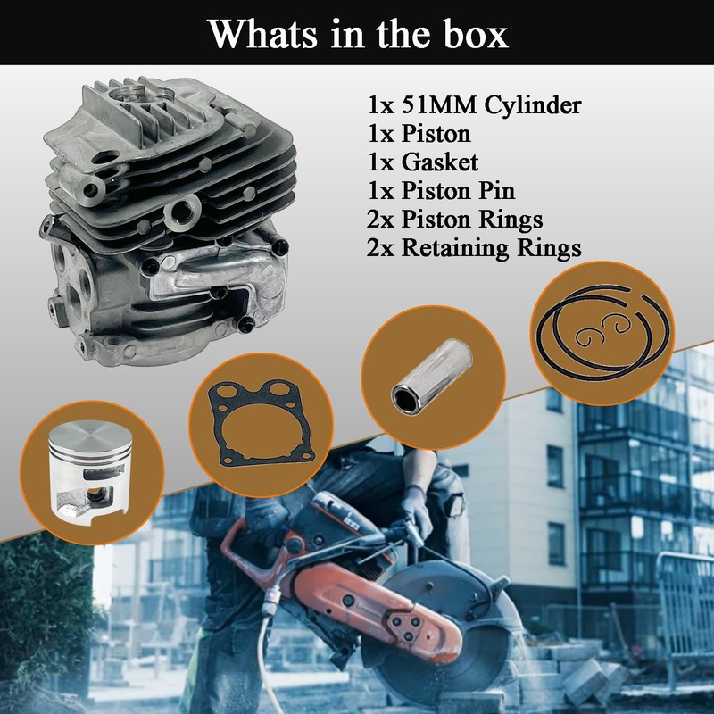 LLANNDER 51mm Cylinder Assembly Piston Overhaul Kit for Husqvarna K760