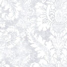 Manhattan comfort NWAB42424 Greenwich Series Vinyl Faded Damask Design Large Wallpaper Roll, 20.5" W x 32.7' L, Gray/White