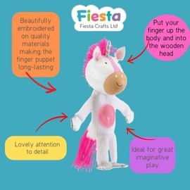 Fiesta Crafts Unicorn Finger Puppet for Kids – Fabric Interactive Unicorn Toy with Wooden Head for Role Play, Creativity & Sensory Skills - Gift for 3 Year Old Boys & Girls to 9 years old