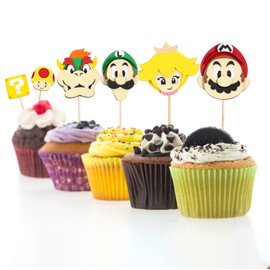 Confetti! 12Pcs Mario Happy Birthday Cupcake Toppers Decorations for Mario-Theme Kid Birthday Party Supplies Decor