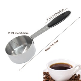 Waziaqoc 1/4 Cup Coffee Measuring Cup, 60ml Stainless Steel Measuring Scoop, 2 oz Dog Cat Food Scoop with Black Comfortable Handle for Cooking, Pets, Coffee