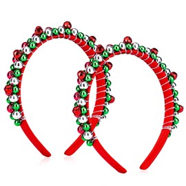 Ychelhr 2 Pack Christmas Headband Christmas Bell Hairband Girls Headbands Red Green Silver Hair Accessories
