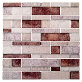 Truu Design CTG Self-Adhesive Classic Brick Kitchen Backsplash or Bathroom, 10 x 10 inches, 6 Pieces Peel and Stick Wall Tiles, 10" x 10", Slim Beige