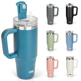 TYESO Tumbler 0.9L Water Bottle, Insulated Stainless Steel Bottle, Water Bottle with Straw, Handle, Jug, Outdoor, Vacuum Insulated Double Structure, Wide Mouth, Large Capacity, Direct Drink, for Girls