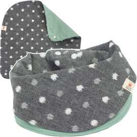 TAKUMI Collection Kurume Kasuri Bib, Stylist, 100% Cotton, Made in Japan, Bib, Can be Used as a Handkerchief, Gift, Baby Shower Gift, Grey Small White Ball