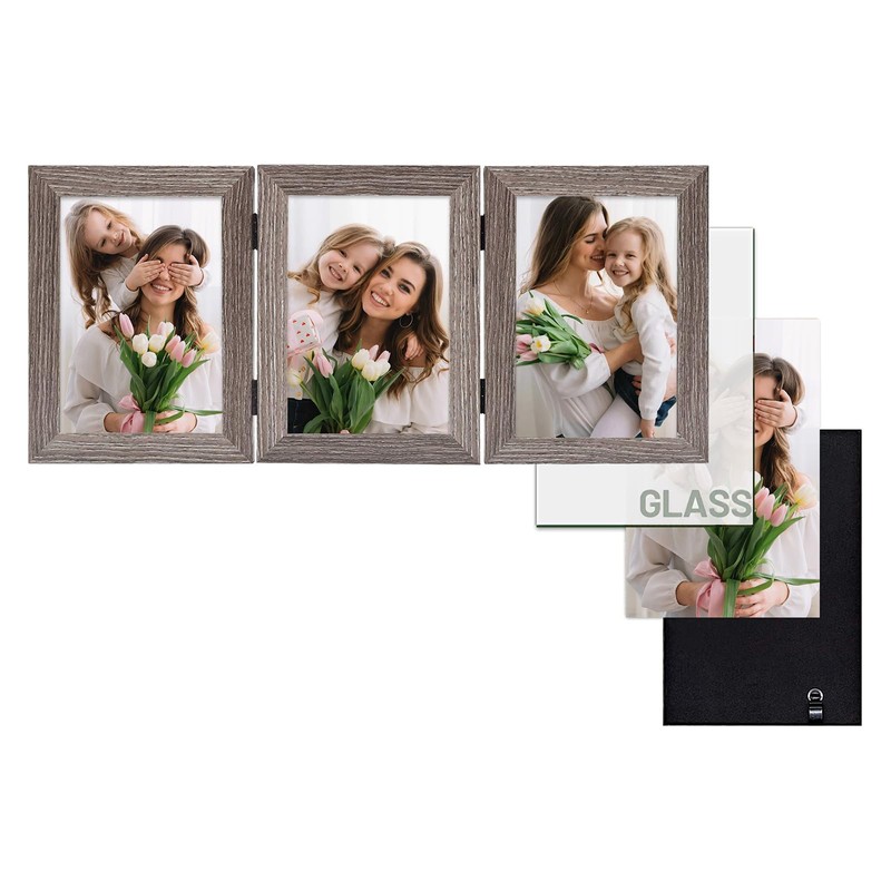 Frametory, 5x7 Trifold Picture Frame Hinged Photo Frames Three Folding