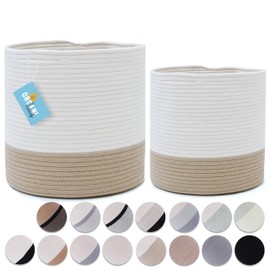 2-Pack Stylish OrganiHaus Cotton Rope Planter Baskets for Indoor Plants | Storage Baskets for Crafts, Toys, Towels and More. Choose from 16 Exciting Styles (12x12 & 10x10 - Honey/ Off-White)