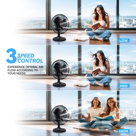 BEYOND BREEZE Oscillating Table Fan Quiet 3-Speed 12-Inch Adjustable Tilt Fan with Safety Grill, Ideal for Home, Office, Dorm, Black