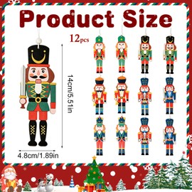 ZDNT 12 Pcs Wooden Christmas Nutcracker Soldier,Christmas Nutcracker Decorations,Xmas Tree Ornaments Hanging for Traditional Christmas Tree Decoration,Party Decor