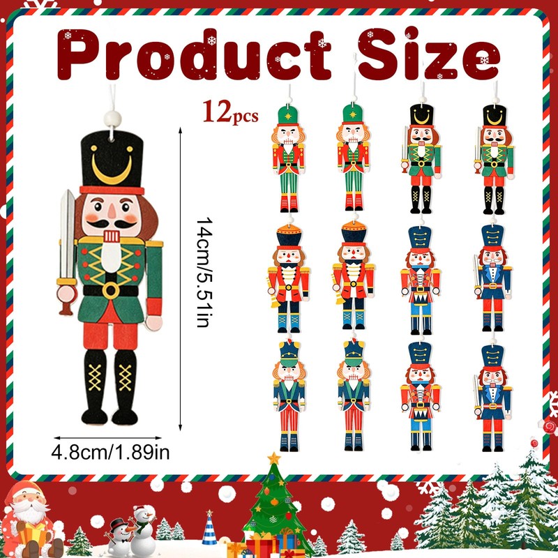 ZDNT 12 Pcs Wooden Christmas Nutcracker Soldier,Christmas Nutcracker Decorations,Xmas Tree
