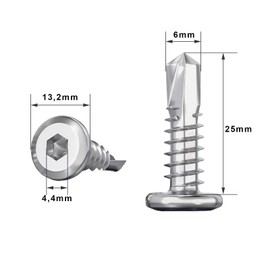 Wavanta 40 Pcs M6.3 x 25mm Self Tapping Screws, 410 Stainless Steel, Flat Head Hex Socket, Drilling Screws, with Hex Socket Bit