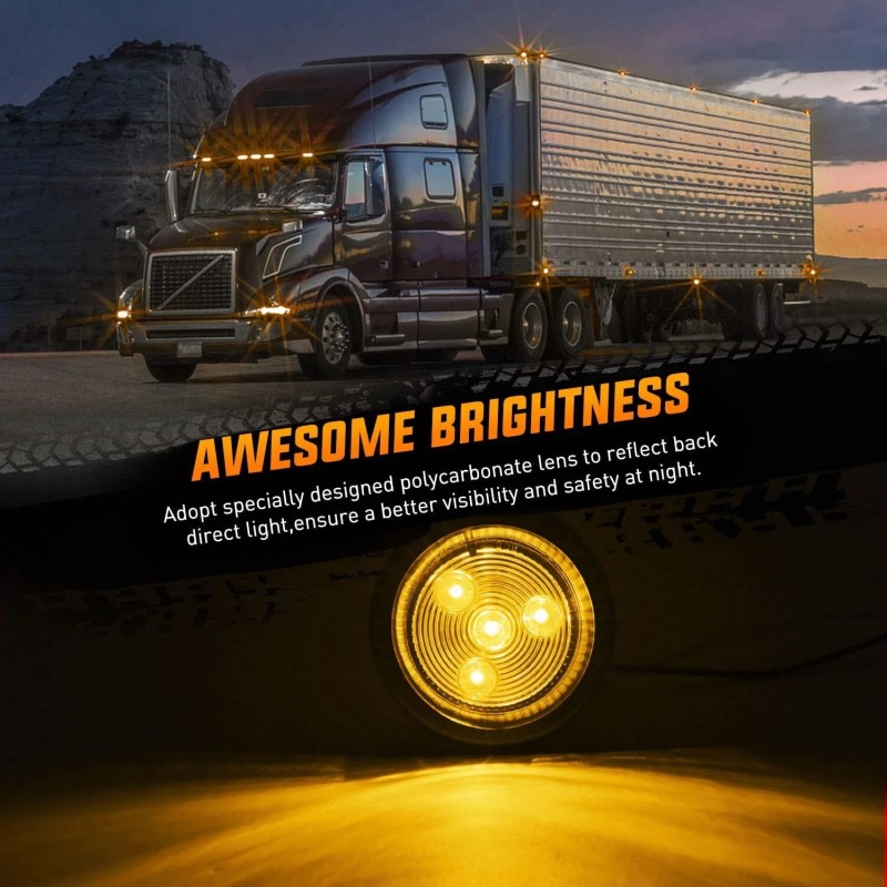 Nilight 10 PCS Round Trailer LED Marker Clearance Light Amber