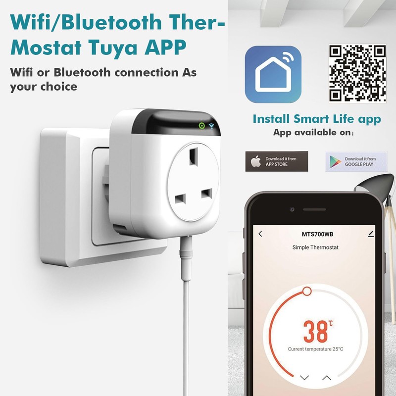 Jadeshay Thermostat, 10A Programmable WIFI thermostat Socket Digital Smart Heating