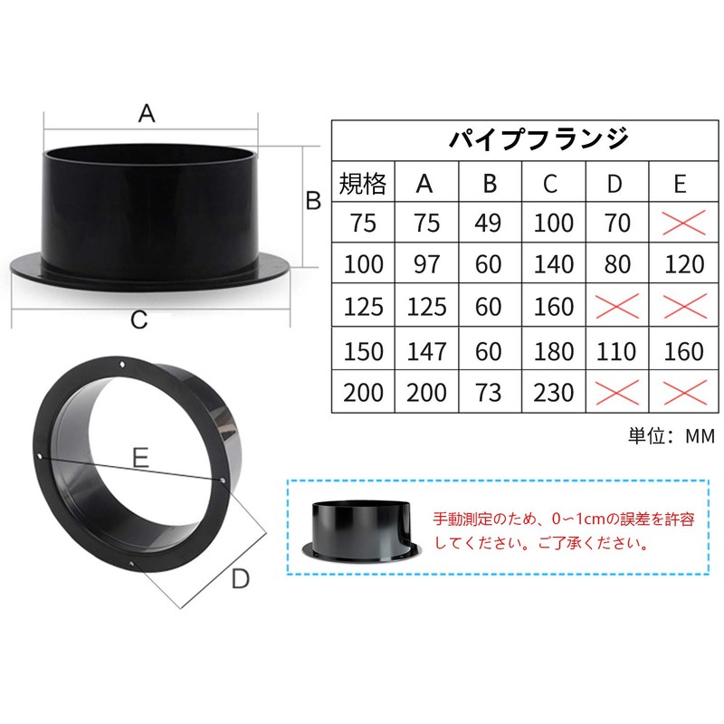 Straight Pipe Flange TiCoast Duct Connector Flange ABS Plastic Ventilation