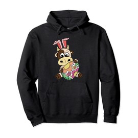 Cow Bunny Ears Egg Hunting Easter Cute Farm Animal Spring Pullover Hoodie