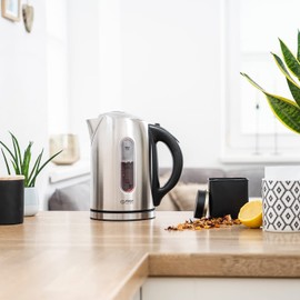 TZS First Austria Edelstahl Wasserkocher 2200W, 1,7 L, Temperatureinstellung 60-100 Grad, Warmhaltefunktion, Kalkfilter, verdecktes Heizelement, LED Beleuchtungsfarbe