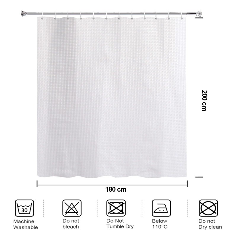 YISURE White Waffle Shower Curtain 180x200cm, Fabric Shower Curtain, Waterproof