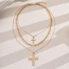3-Layer Cross Necklace Set, Gold-Tone Chain with Crystal Pendants, Religious
