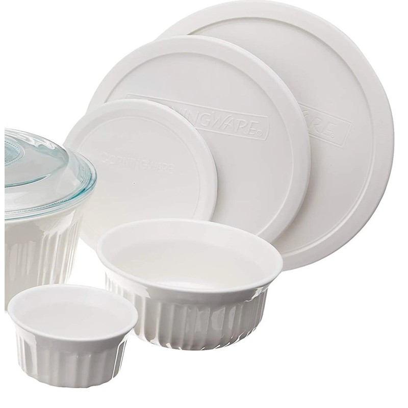 CorningWare French White 10-Pc Ceramic Bakeware Set with Lids, Chip