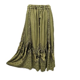 Women's Winter Maxi Skirt Gothic Velvet Flared Side Pockets Elastic Waistband Drawstring One Size 12 14 16 18 20 22 (Plus Size, Olive)