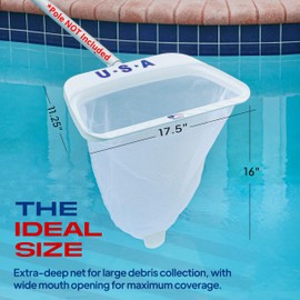 The Skimmie Limited Edition USA White Pool Skimmer Net – Clean Patriotic Leaf Rake with Deep Fine Mesh Bag, Drag Net & Angled Scoop – 17.5” Wide Heavy-Duty Pool Tool - Pole NOT Included