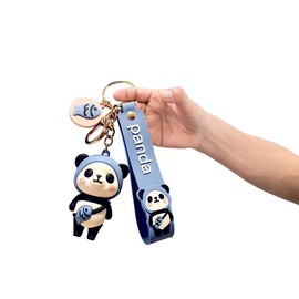 LGWJHCY Panda Keyring Bracelet, Football Panda Key Holder with Bracelet, Metal Key Fob, Animal Pendant Decoration, Creative Ornament Gift (Fish Bag), black