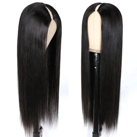 Pobokix V Part Wigs Human Hair Straight Brazilian Human Hair Wigs for Black Women Upgrade U Part Wigs No Leave Out No Sew in NO Glue 180% Density Natural Color (20inch, V Part Straight Wig)