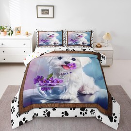 Erosebridal - Juego de ropa de cama para perros tamaño individual para niños y niñas, juego de edredón de flores moradas, juegos de cama y...         