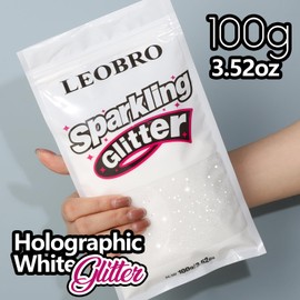 LEOBRO White Glitter, 100 g / 3.5 oz Holographic Fine Glitter for Crafts, Resin, Flowers, DIY Jewelry Party Decorations