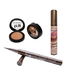 Kit de Maquillaje Viral; Sombra Dorada Goldie Sin, Plumon Delineador de Precision IVY Cafe, Mascara de Pestañas PROSA Rimel cafe